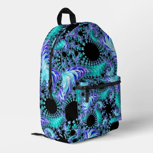 Psychedelisch Cyan Tentacle Abstrakt Fraktal Art Bedruckter Rucksack (Rückseitige Ecke links)