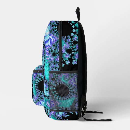 Psychedelisch Cyan Tentacle Abstrakt Fraktal Art Bedruckter Rucksack (Rechts)
