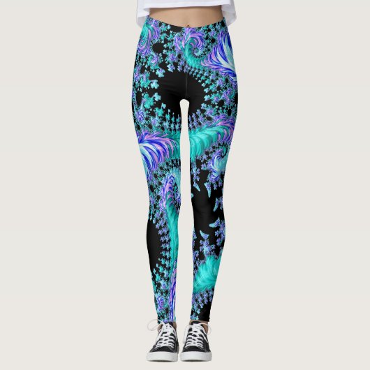 Psychedelisch Cyan Tentacle Abstrakt Fraktal Art Leggings (Vorderseite)
