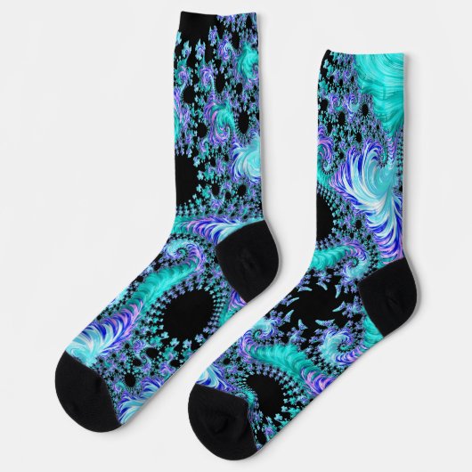 Psychedelisch Cyan Tentacle Abstrakt Fraktal Art Socken (Linkes Detail)