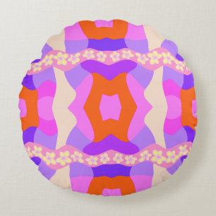 Psychedelisch - Daisy Chain Patchwork - Rosa Lila Rundes Kissen