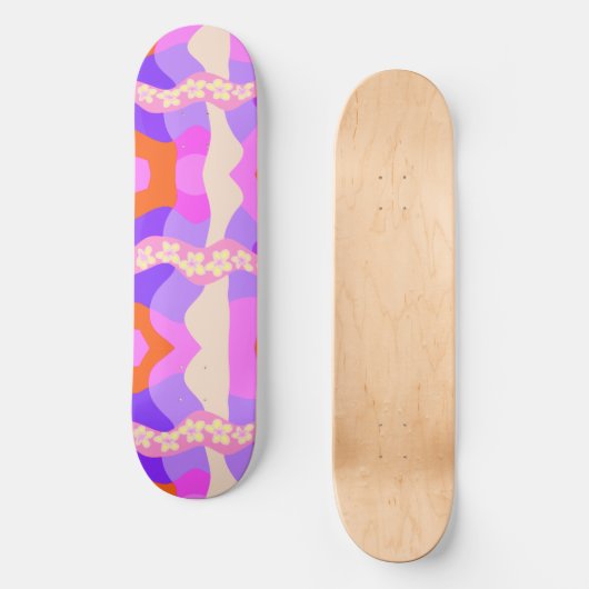 Psychedelisch - Daisy Chain Patchwork - Rosa Lila  Skateboard (Vorderseite)