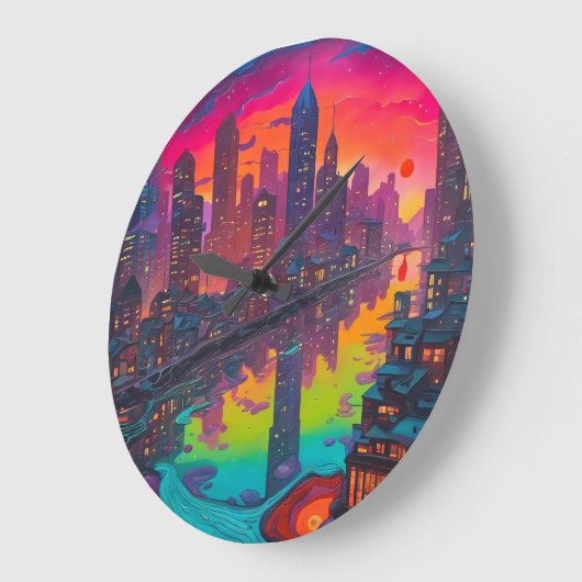 Psychedelisch Dunkelstadt Große Wanduhr (Winkel)