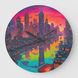 Psychedelisch Dunkelstadt Große Wanduhr