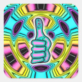 Psychedelisch farbige Daumen hoch v1 Quadratischer Aufkleber (Vorderseite)