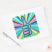 Psychedelisch farbige Daumen oben v1.1 Quadrat Auf Quadratischer Aufkleber (Umschlag)