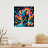 Psychedelisch-farbige Elefanten und Schmetterlinge Poster (Küche)