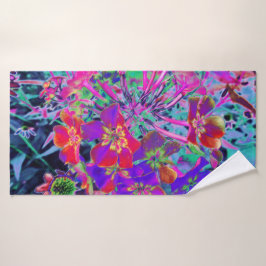Psychedelisch farbige Rot- und Lila-Blumen Badehandtuch