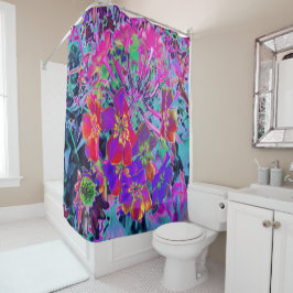 Psychedelisch farbige Rot- und Lila-Blumen Duschvorhang