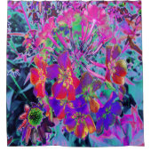 Psychedelisch farbige Rot- und Lila-Blumen Duschvorhang (Vorderseite)