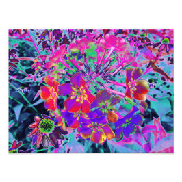Psychedelisch farbige Rot- und Lila-Blumen Fotodruck
