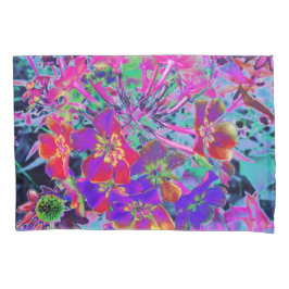 Psychedelisch farbige Rot- und Lila-Blumen Kissenbezug