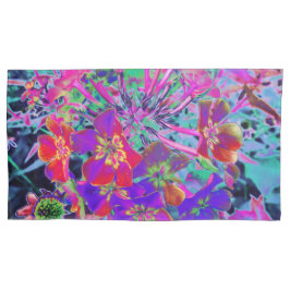 Psychedelisch farbige Rot- und Lila-Blumen Kissenbezug