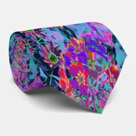 Psychedelisch farbige Rot- und Lila-Blumen Krawatte