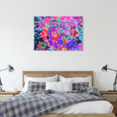 Psychedelisch farbige Rot- und Lila-Blumen Leinwanddruck (Insitu (Schlafzimmer))