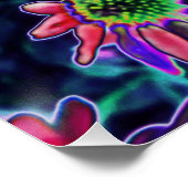 Psychedelisch farbige Rot- und Lila-Blumen Poster (Ecke)