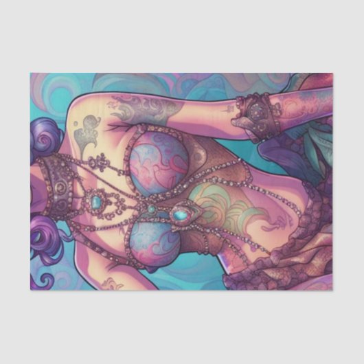 Psychedelisch farbige Tattoo Woman Decoupage Paper Seidenpapier (Vorderseite)