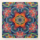 Psychedelisch farbiges Kaleidoskop-Muster Glasuntersetzer (Vorderseite)