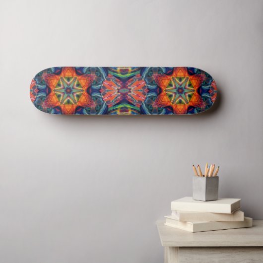Psychedelisch farbiges Kaleidoskop-Muster Skateboard (Wandkunst (Horz))