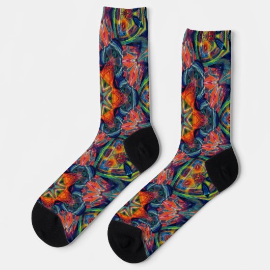 Psychedelisch farbiges Kaleidoskop-Muster Socken (Linkes Detail)