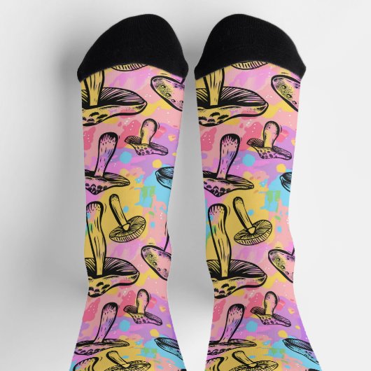 Psychedelisch farbiges Pilzmuster Socken (Oben)