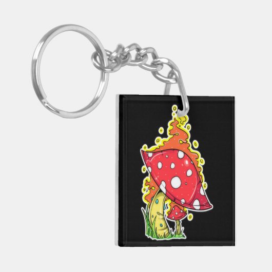 Psychedelisch flammendes Mushroom Illustration Art Schlüsselanhänger (Vorderseite links)
