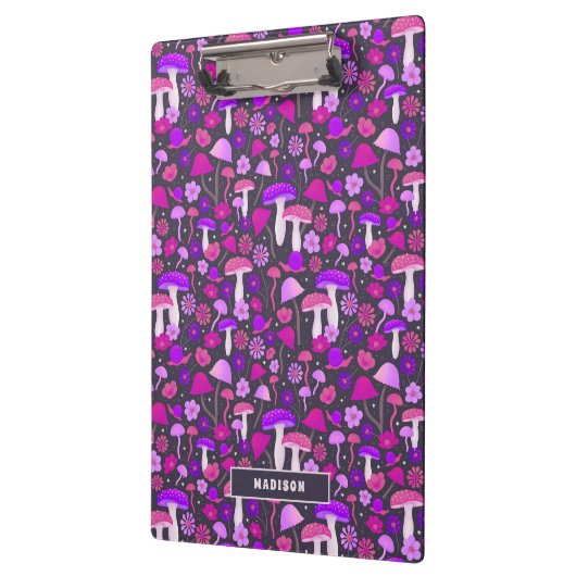 Psychedelisch florale Pilze Rosa, Lila & Schwarz Klemmbrett (Links)