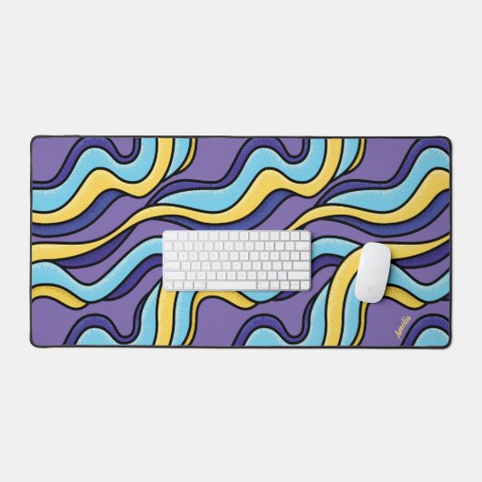 Psychedelisch Funky farbenfrohe Waves Retro Modern Schreibtischunterlage (Tastatur & Maus)