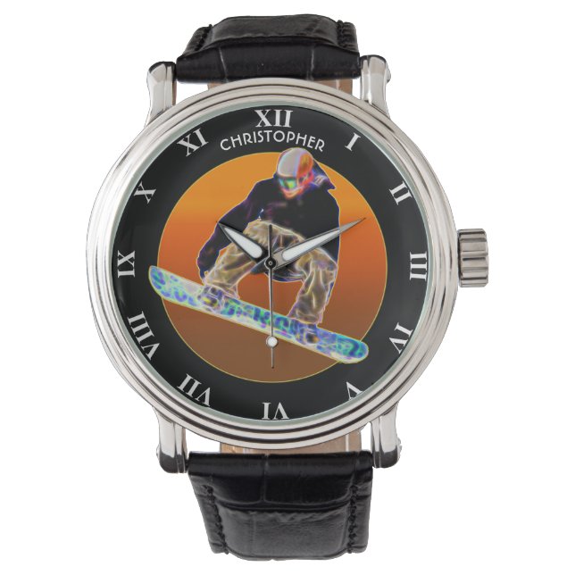 Psychedelisch glühende Snowboard-Snowboard Armbanduhr (Vorderseite)