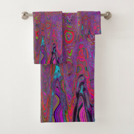 Psychedelisch Groovy Magenta Retro AtomWaves Badhandtuch Set