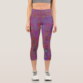 Psychedelisch Groovy Magenta Retro AtomWaves Capri Leggings