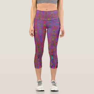 Psychedelisch Groovy Magenta Retro AtomWaves Capri Leggings