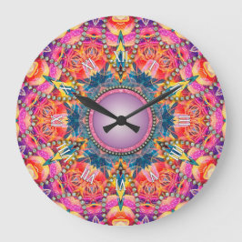 Psychedelisch Groovy Pink Liebe Glam Mandala Große Wanduhr