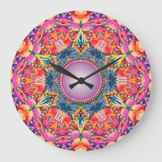 Psychedelisch Groovy Pink Liebe Glam Mandala Große Wanduhr (Vorderseite)