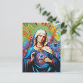 Psychedelisch Heilige Böse Augen Schutz Mary Postkarte (Stehend Vorderseite)