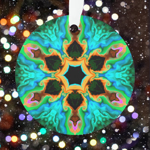 Psychedelisch Hippie Aquamarin Orange und Black Ornament