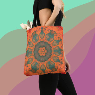 Psychedelisch Hippie Aquamarin Orange und Rot Tasche