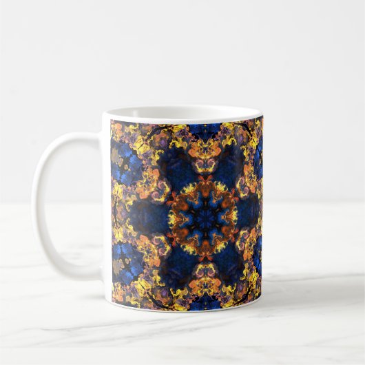 Psychedelisch Hippie Blau und Gelb Kaffeetasse (Links)