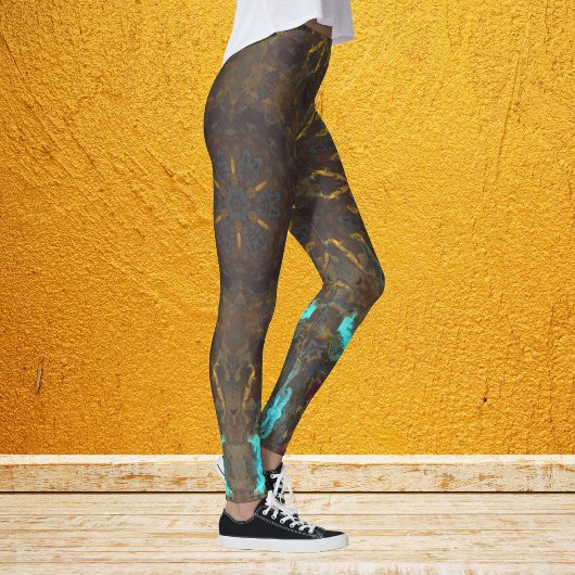 Psychedelisch Hippie Blue Gold und Dunkelrot Leggings