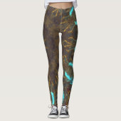 Psychedelisch Hippie Blue Gold und Dunkelrot Leggings (Vorderseite)