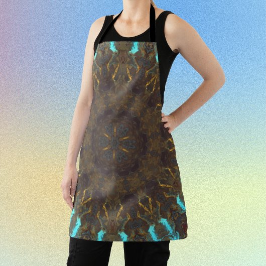 Psychedelisch Hippie Blue Gold und Dunkelrot Schürze
