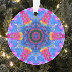 Psychedelisch Hippie Blue Pink und Gelb Ornament