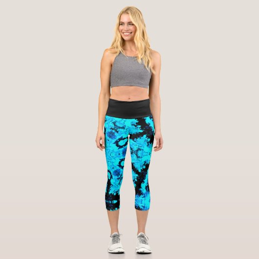 Psychedelisch Hippie Blue und Black Leggings (Vorderseite)