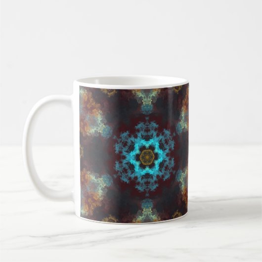 Psychedelisch Hippie Blume Blau Rot und Gelb Kaffeetasse (Links)