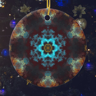 Psychedelisch Hippie Blume Blau Rot und Gelb Keramik Ornament