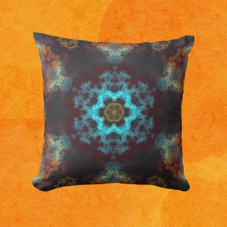 Psychedelisch Hippie Blume Blau Rot und Gelb Kissen