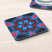Psychedelisch Hippie Blume Blau und Rot Getränkeuntersetzer (Linke Seite)