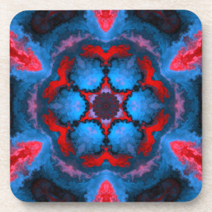 Psychedelisch Hippie Blume Blau und Rot Getränkeuntersetzer