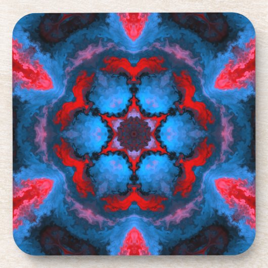 Psychedelisch Hippie Blume Blau und Rot Getränkeuntersetzer (Vorderseite)