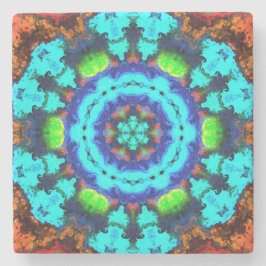 Psychedelisch Hippie Blume Blue Orange und Green Steinuntersetzer